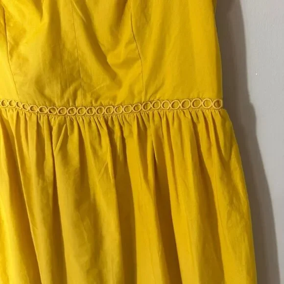 Ann Taylor Yellow Gold Sleeveless Scalloped Eyelet Cottagecore Flare Dress Size - Picture 4 of 8